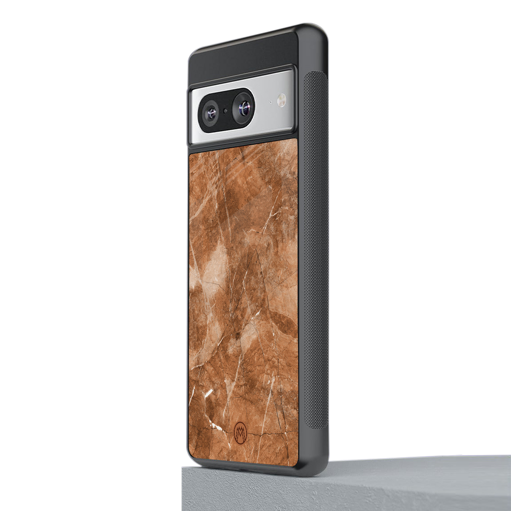 caramel brown marble back phone cover | glass case for Google Pixel 8