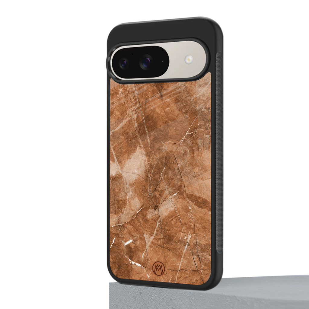 caramel brown marble back phone cover | glass case for google pixel 9
