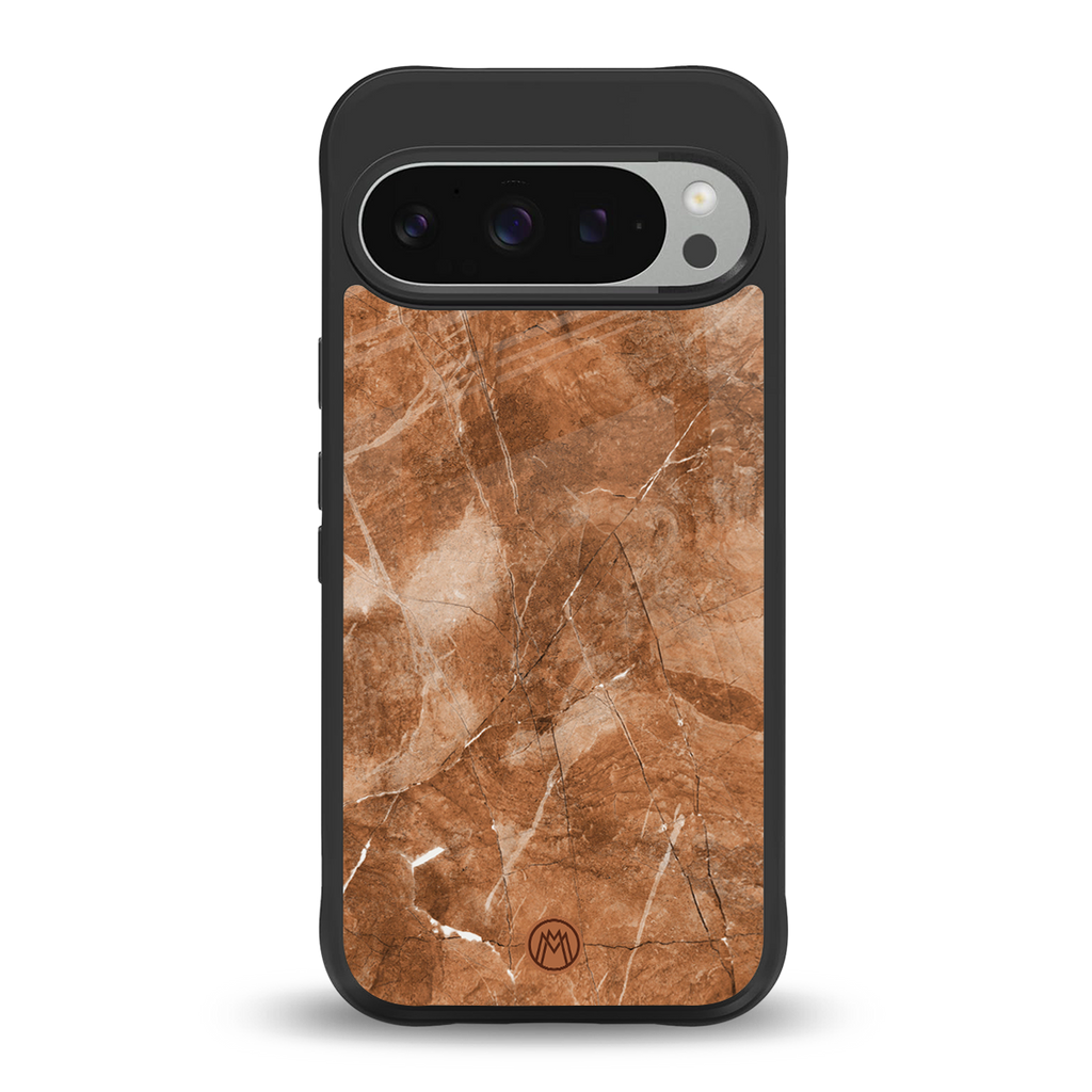 caramel brown marble back phone cover | glass case for google pixel 9 pro