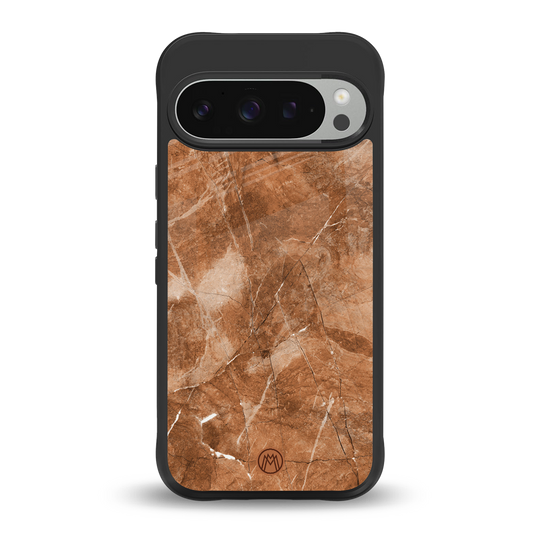 caramel brown marble back phone cover | glass case for google pixel 9 pro xl