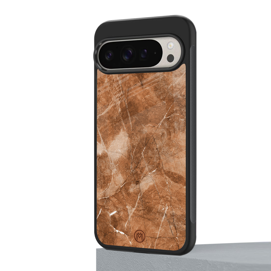 caramel brown marble back phone cover | glass case for google pixel 9 pro