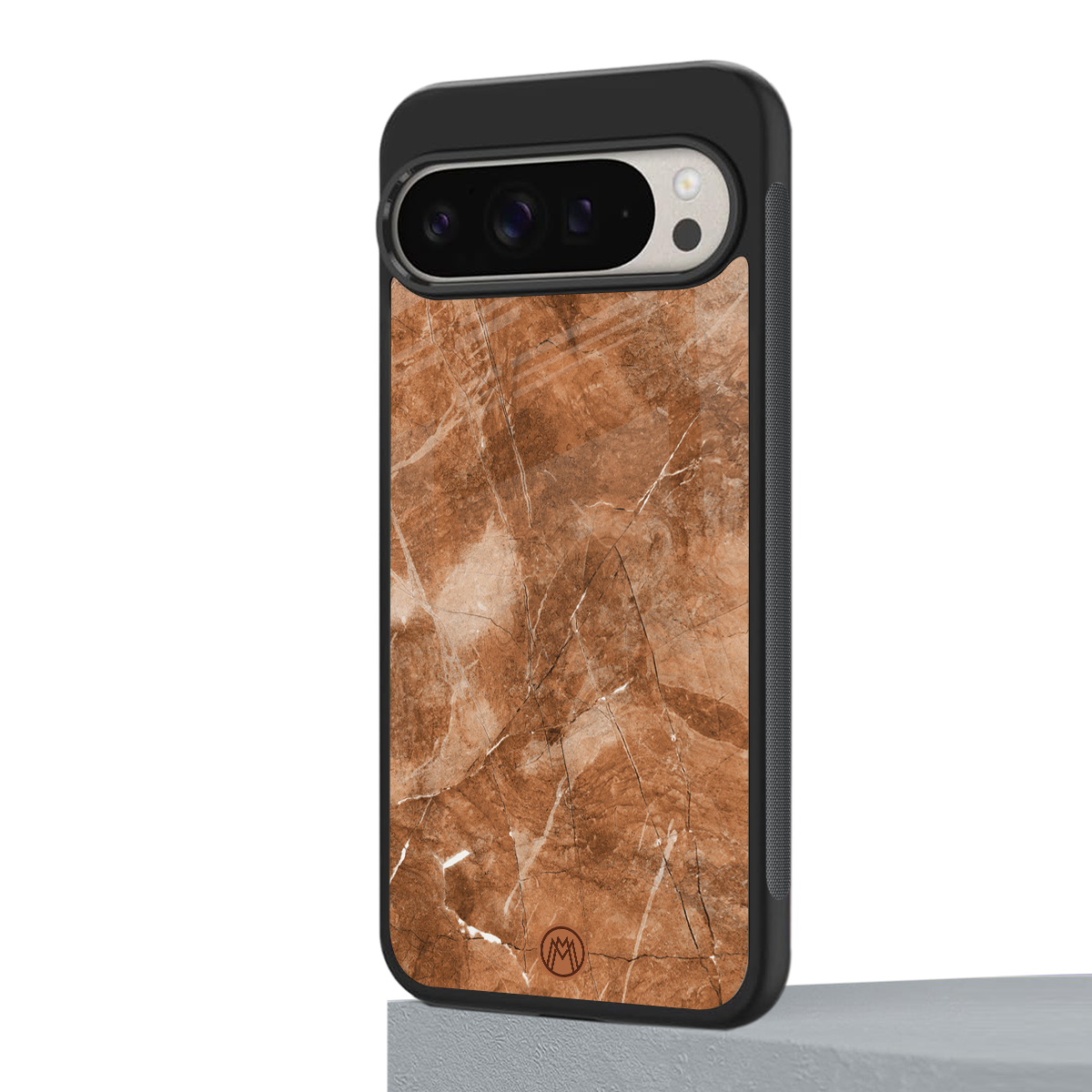 caramel brown marble back phone cover | glass case for google pixel 9 pro
