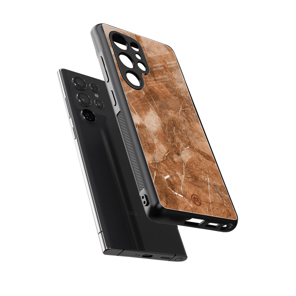 caramel brown marble back phone cover | glass case for samsung galaxy s25 ultra