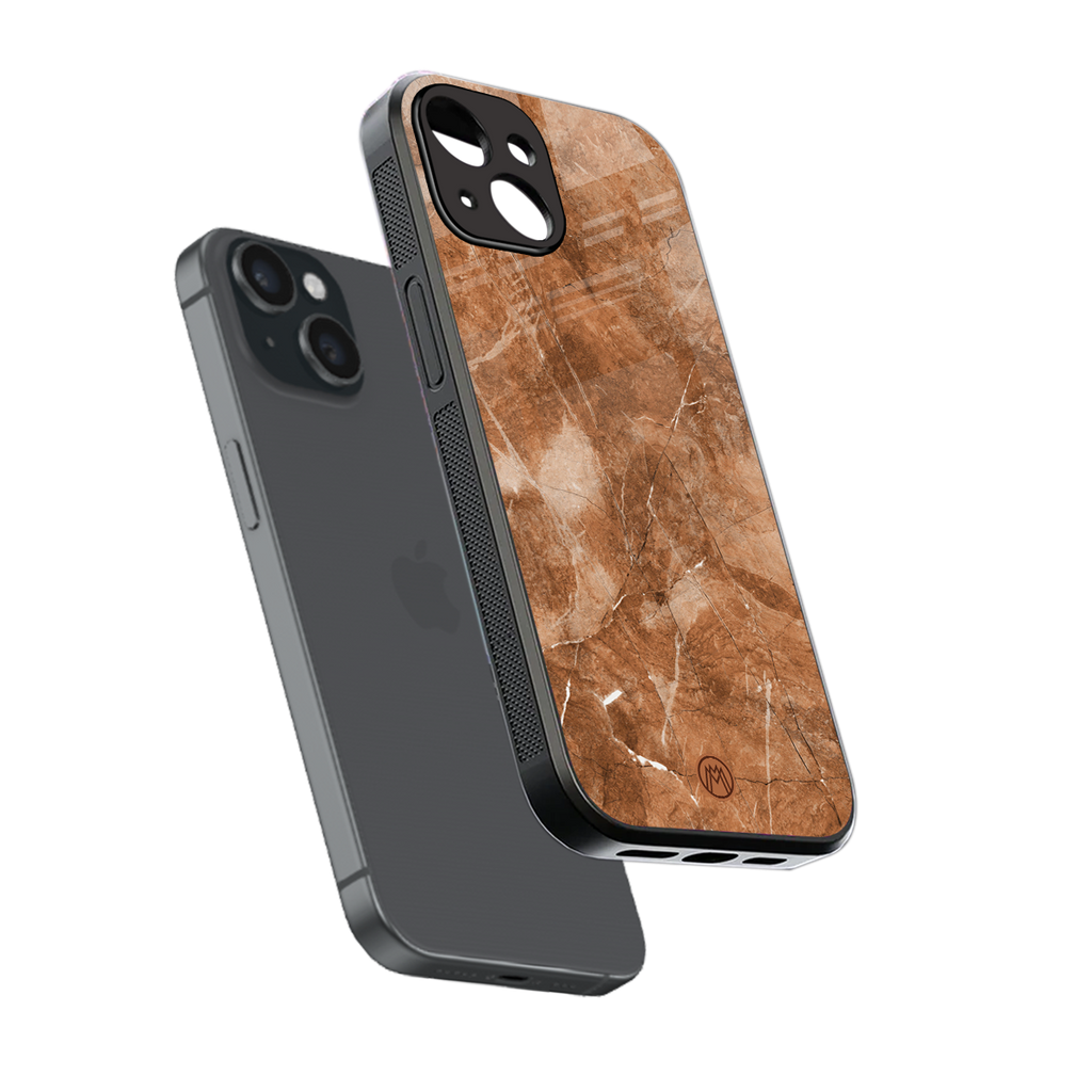 caramel brown marble back phone cover | glass case for iphone 15