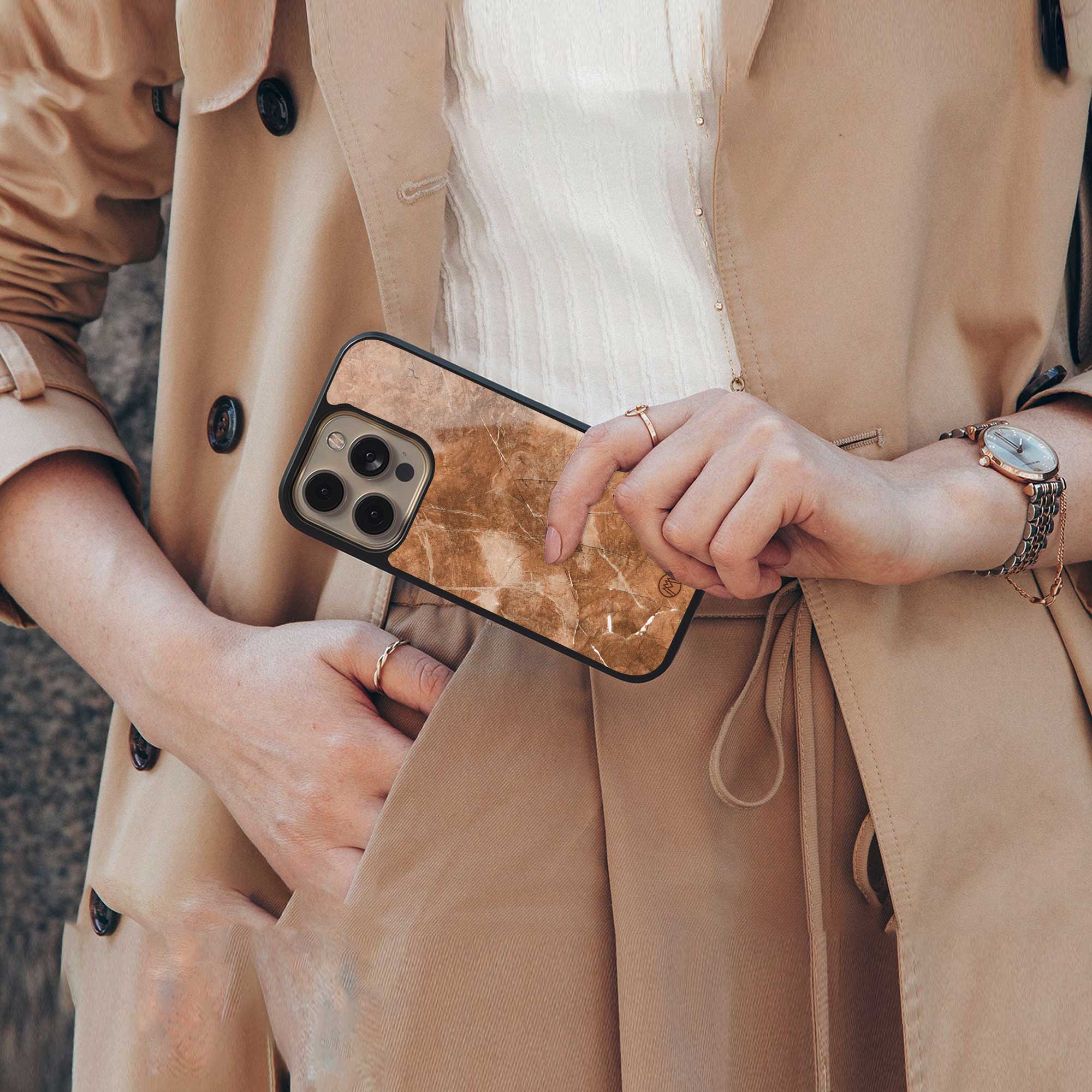 caramel brown marble back phone cover | glass case for samsung galaxy s23 ultra