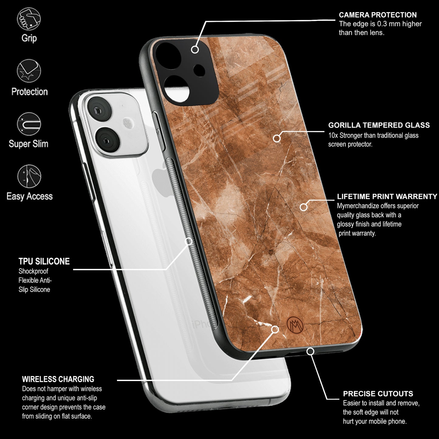 Caramel Brown Marble Phone Cover | Glass Case