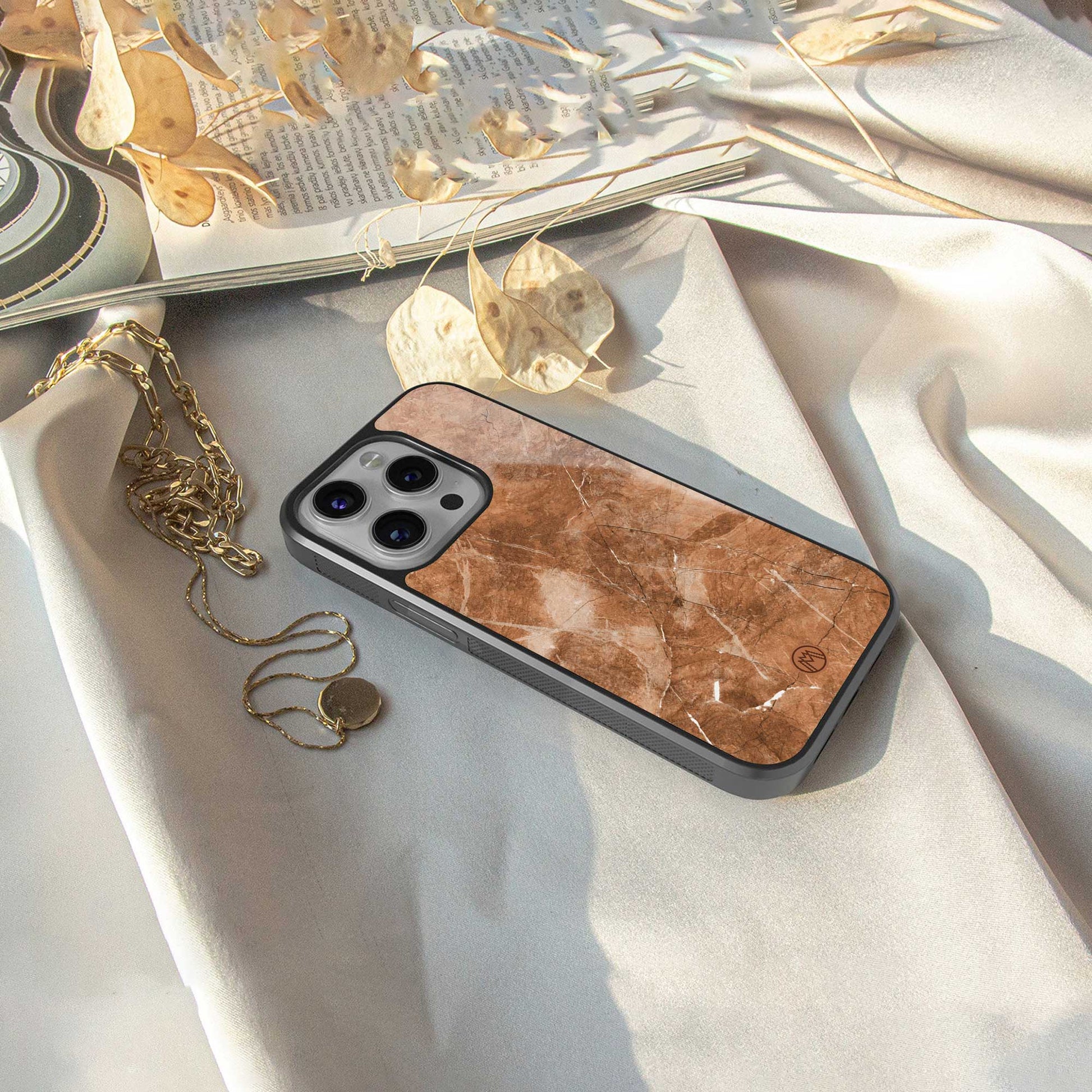 caramel brown marble back phone cover | glass case for iphone 14