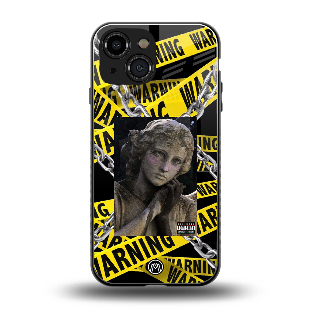 caution back phone cover | glass case for iphone 13 mini