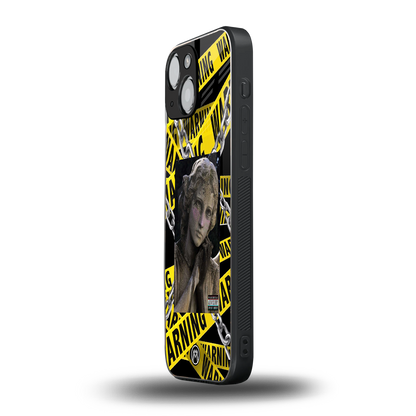 caution back phone cover | glass case for iphone 13 mini