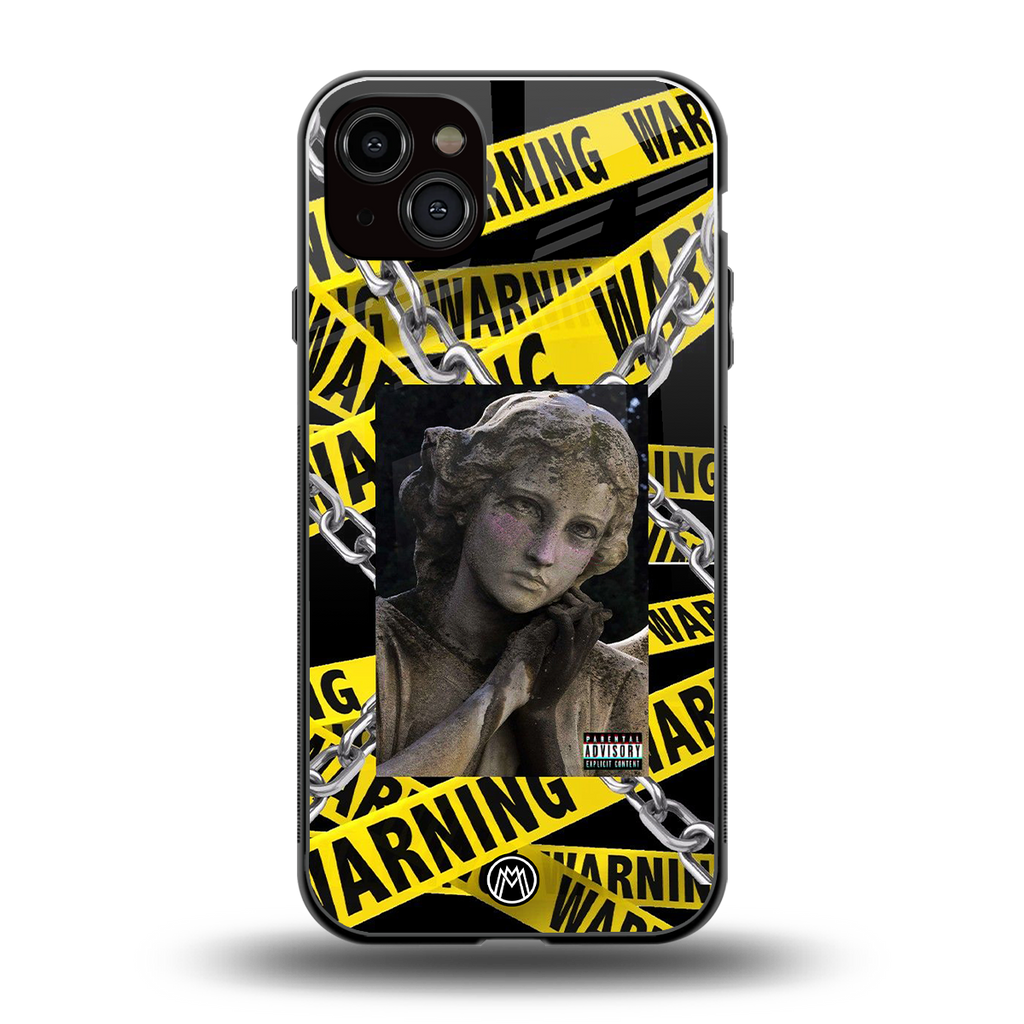 caution back phone cover | glass case for iphone 14 plus