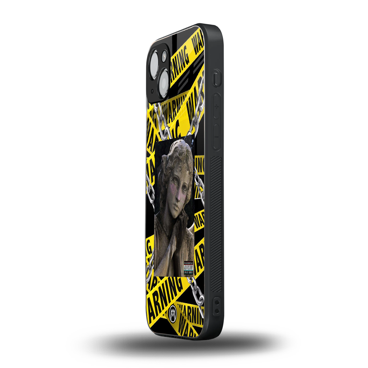 caution back phone cover | glass case for iphone 15 plus