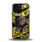 caution back phone cover | glass case for iphone 15 pro max