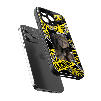 caution back phone cover | glass case for iphone 14 pro max