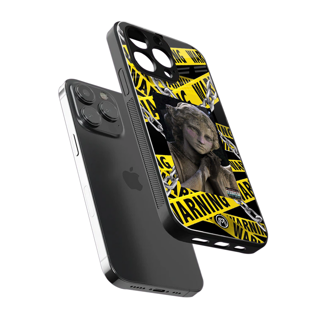 caution back phone cover | glass case for iphone 15 pro max