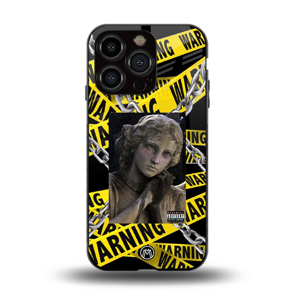 caution back phone cover | glass case for iphone 15 pro
