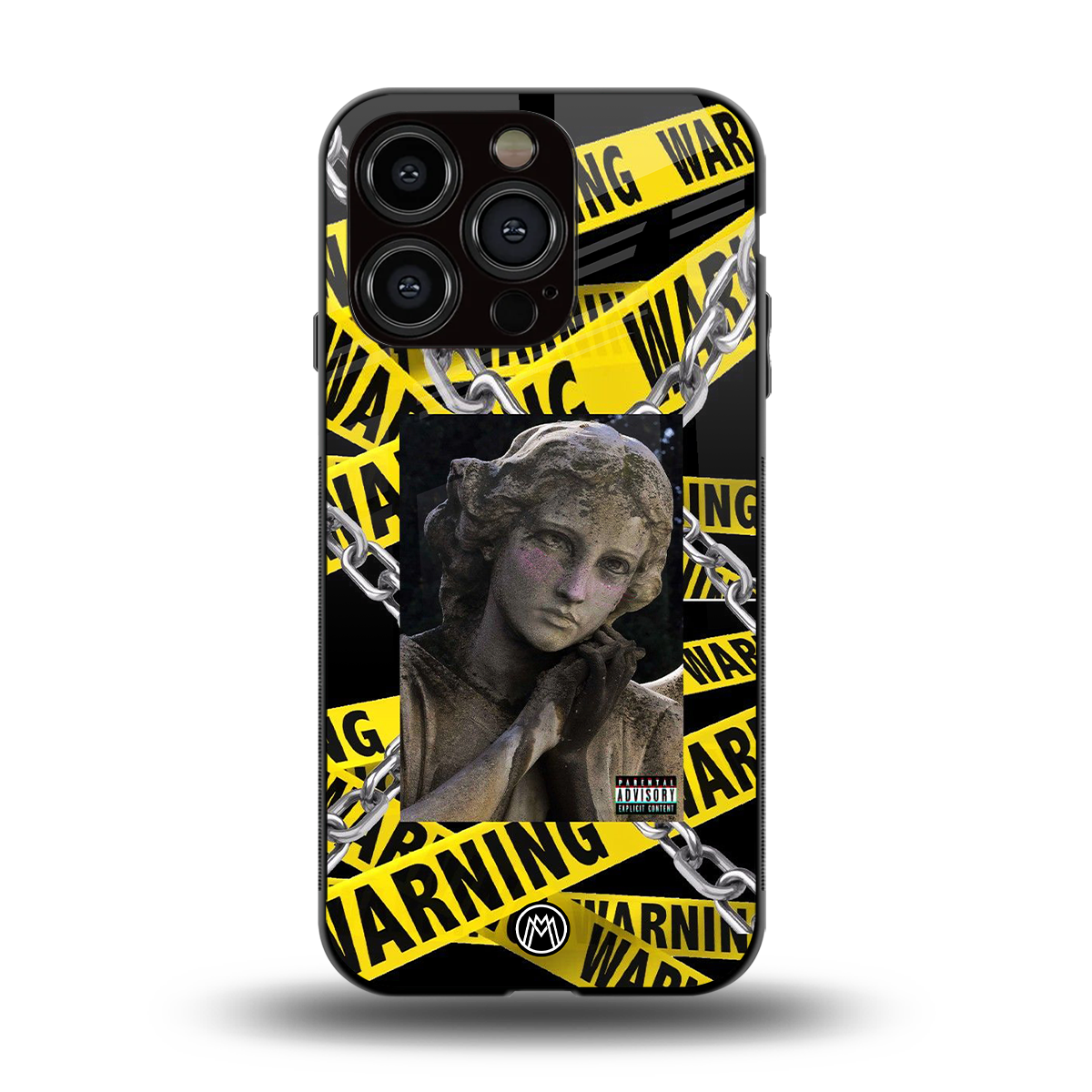caution back phone cover | glass case for iphone 15 pro