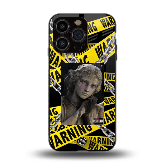 caution back phone cover | glass case for iphone 15 pro