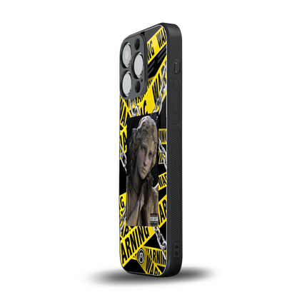 caution back phone cover | glass case for iphone 14 pro