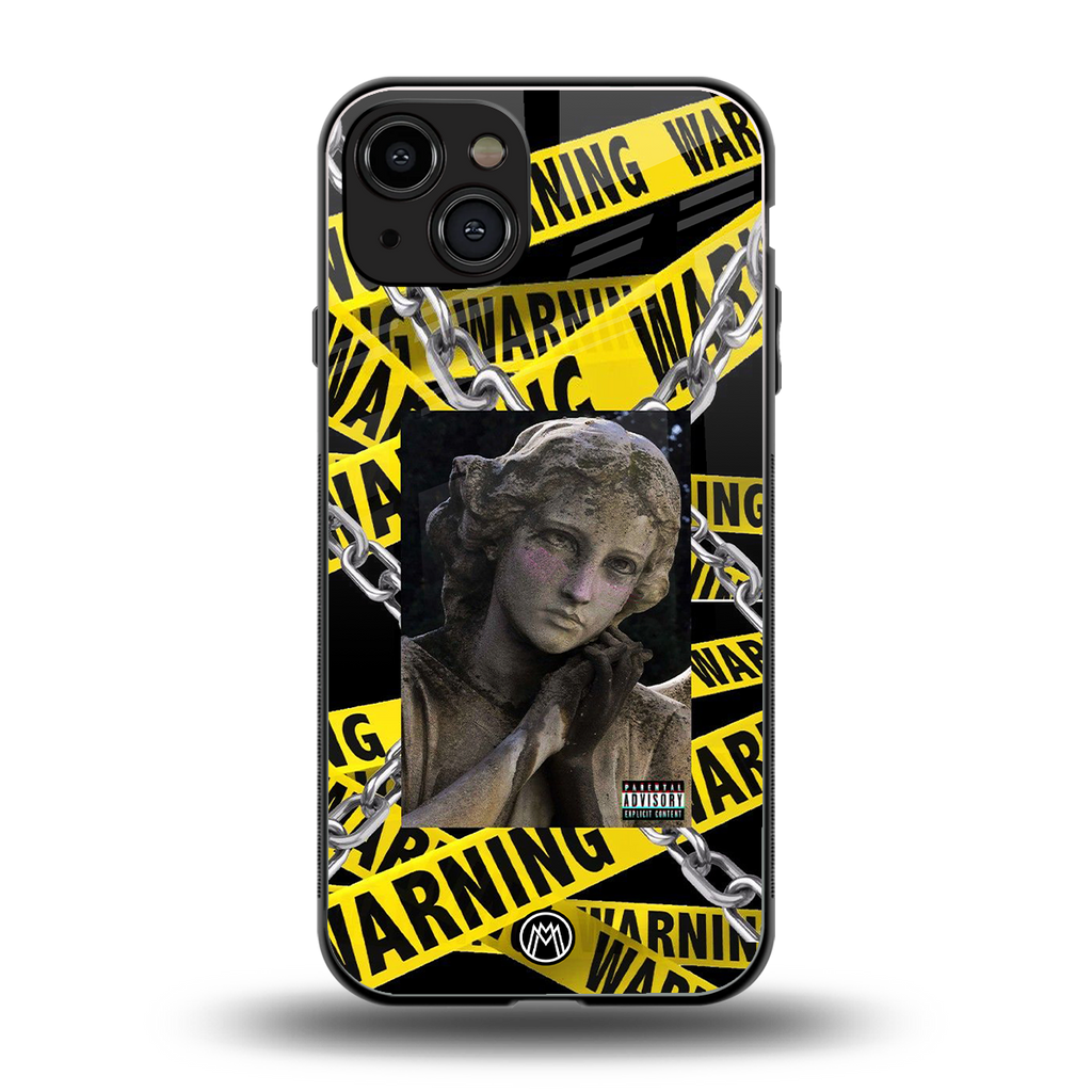 caution back phone cover | glass case for iphone 14