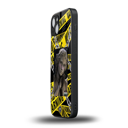 caution back phone cover | glass case for iphone 14