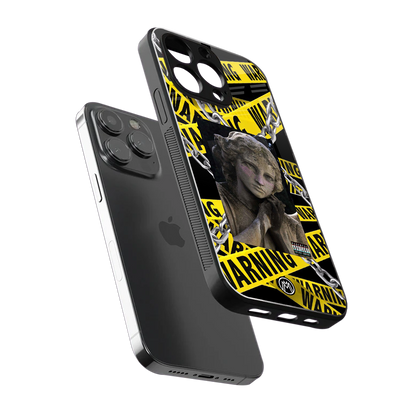 caution back phone cover | glass case for iphone 14 pro