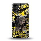 caution back phone cover | glass case for iphone 16 plus