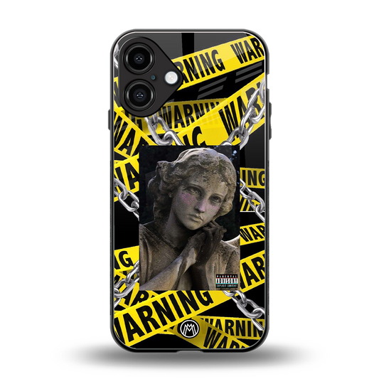 caution back phone cover | glass case for iphone 16 plus