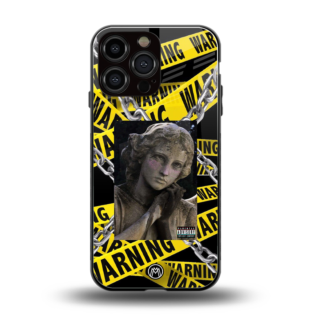 caution back phone cover | glass case for iphone 16 pro max