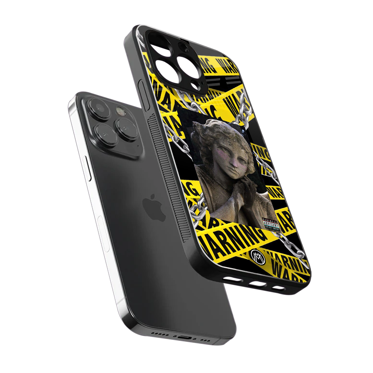 caution back phone cover | glass case for iphone 16 pro max