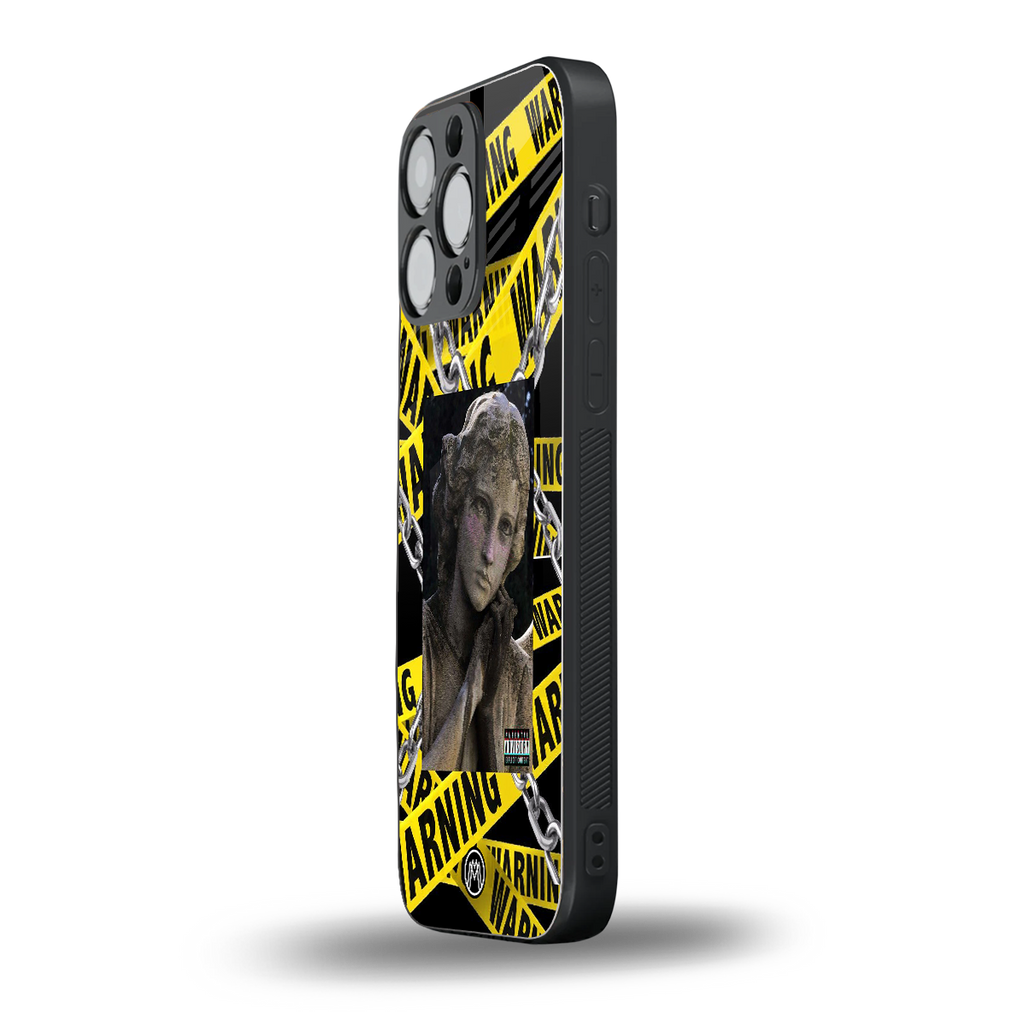 caution back phone cover | glass case for iphone 16 pro max