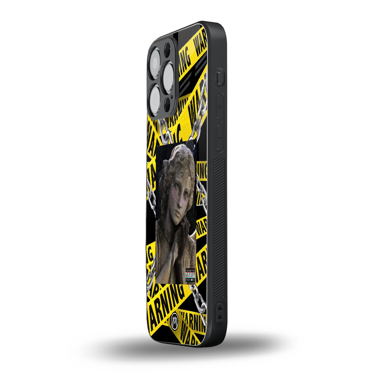 caution back phone cover | glass case for iphone 16 pro max
