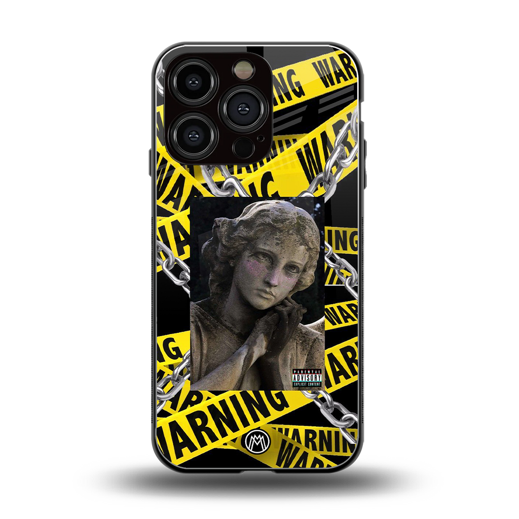 caution back phone cover | glass case for iphone 16 pro