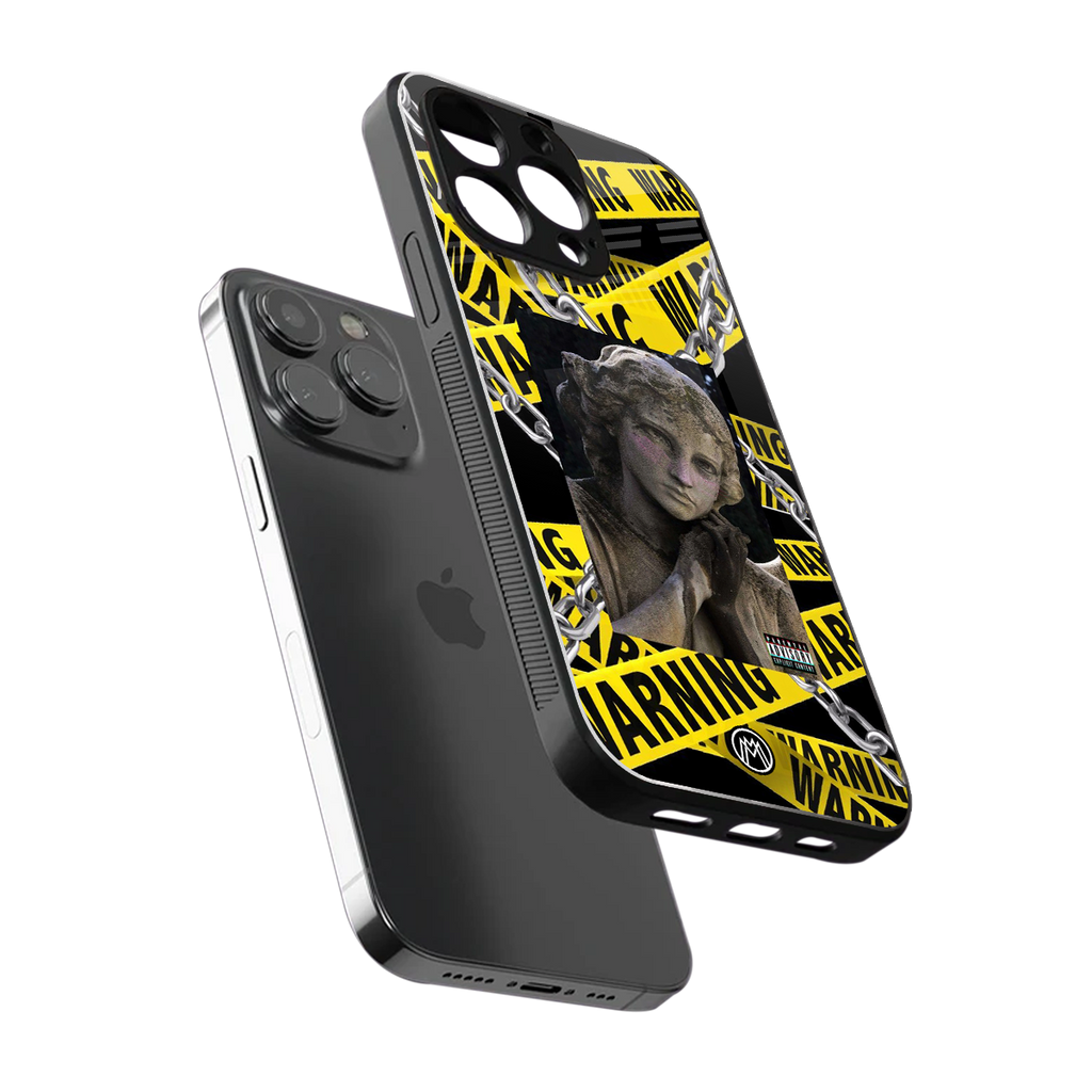caution back phone cover | glass case for iphone 16 pro