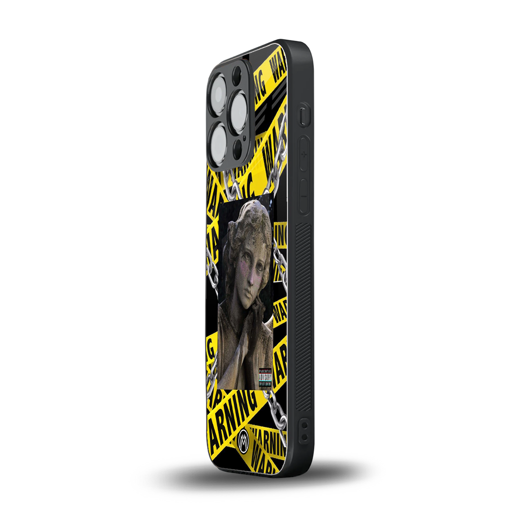 caution back phone cover | glass case for iphone 16 pro