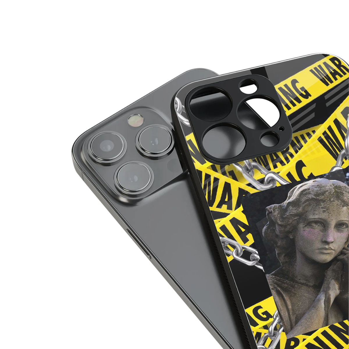 caution back phone cover | glass case for iphone 15 pro
