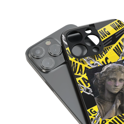 caution back phone cover | glass case for iphone 14 pro max