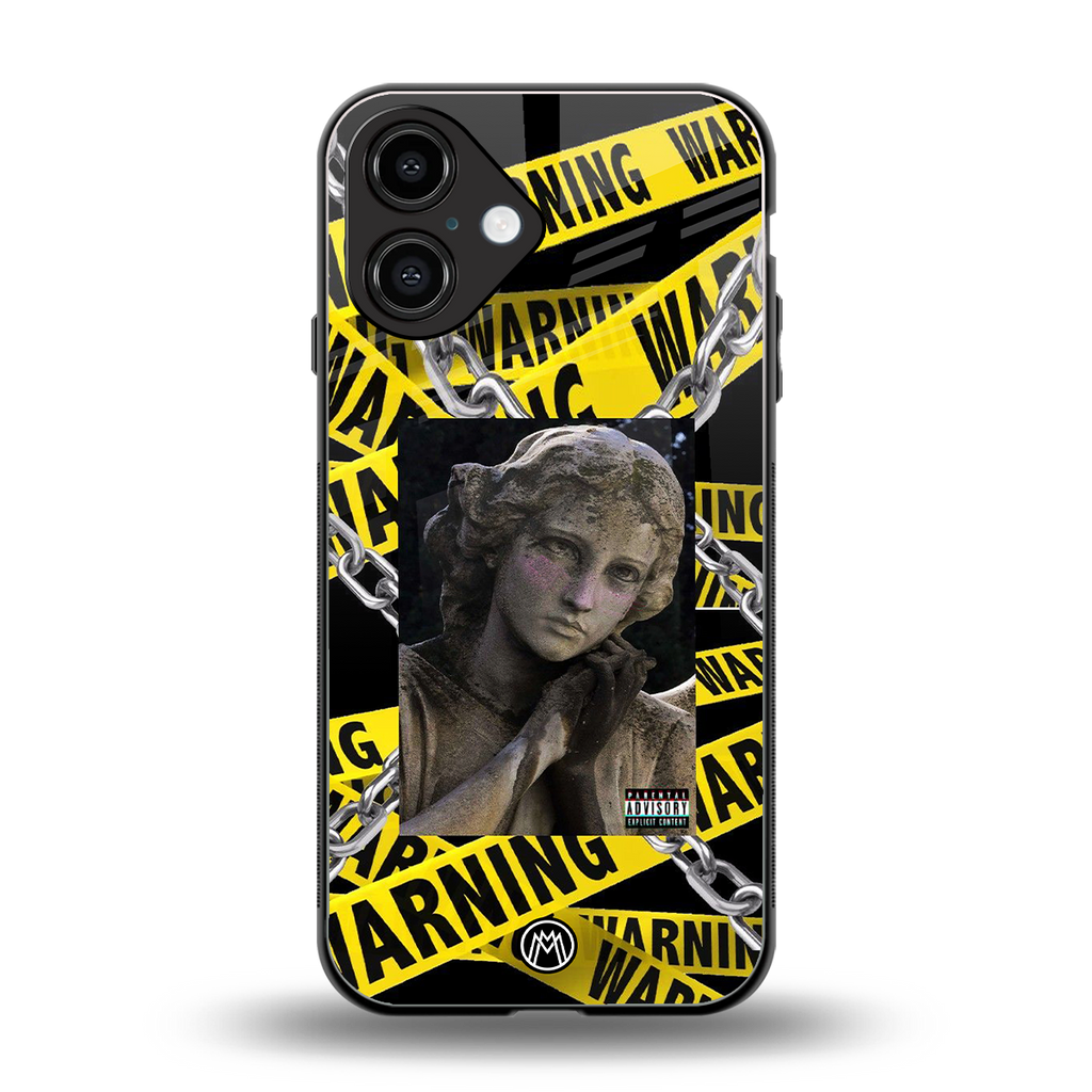 caution back phone cover | glass case for iphone 16