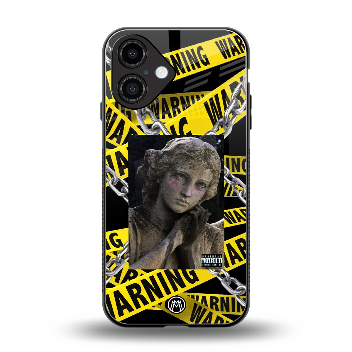 caution back phone cover | glass case for iphone 16