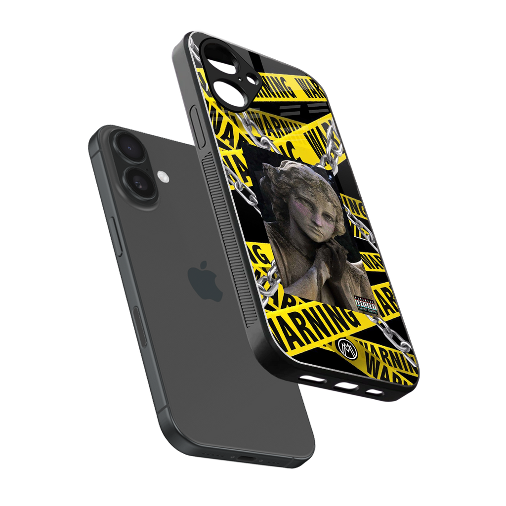 caution back phone cover | glass case for iphone 16