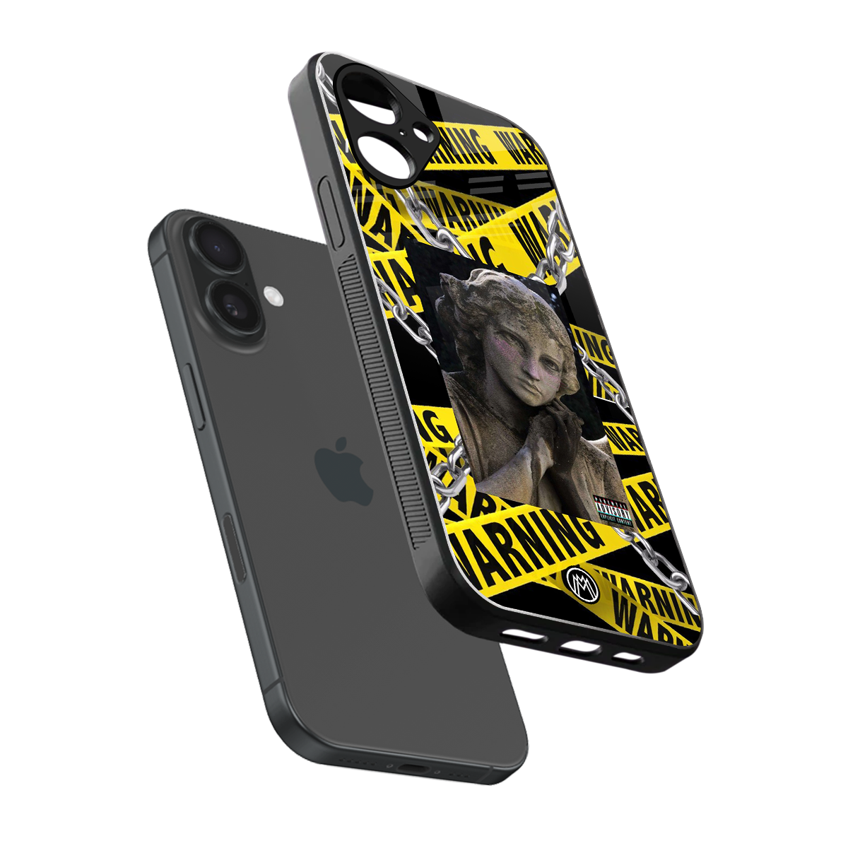 caution back phone cover | glass case for iphone 16