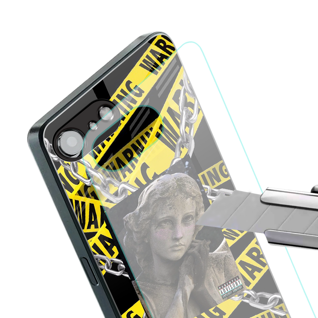 caution back phone cover | glass case for iphone 16e