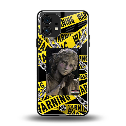 caution back phone cover | glass case for nothing phone 1