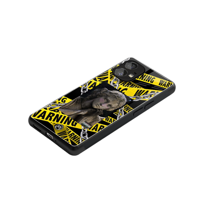 caution back phone cover | glass case for nothing phone 1