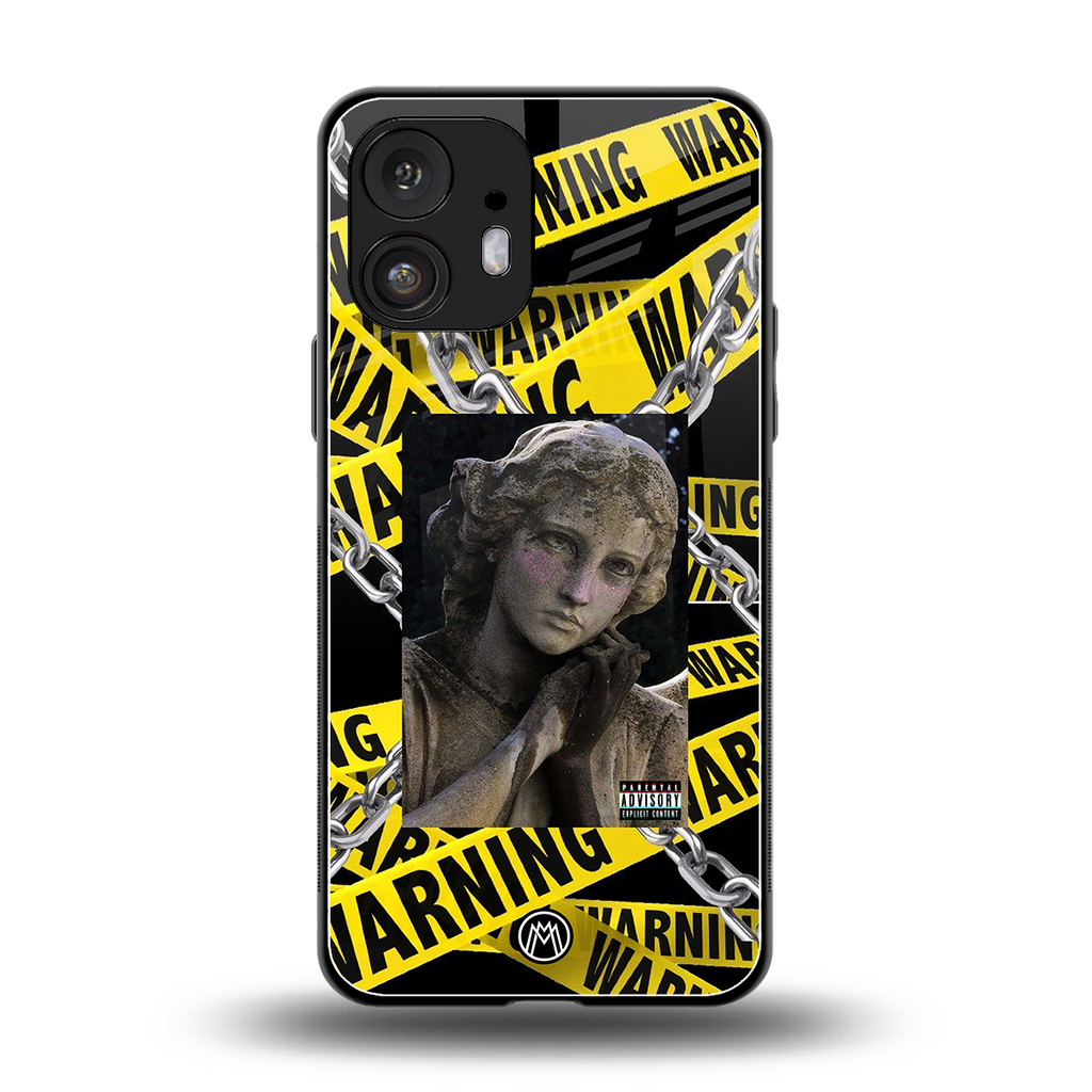 caution back phone cover | glass case for nothing phone 2