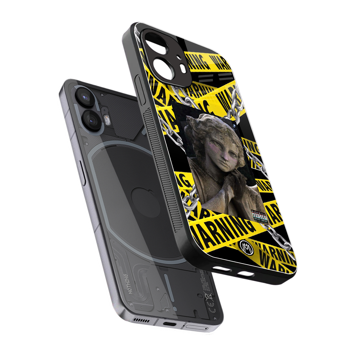 caution back phone cover | glass case for nothing phone 2