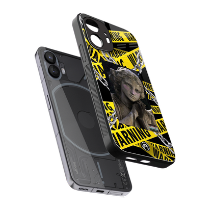 caution back phone cover | glass case for nothing phone 2
