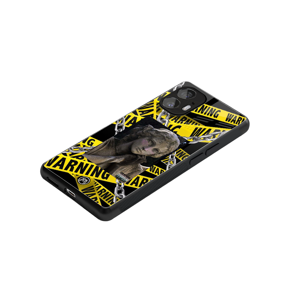 caution back phone cover | glass case for nothing phone 2