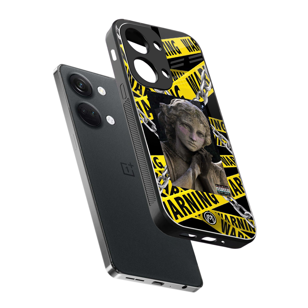 caution back phone cover | glass case for oneplus nord 3
