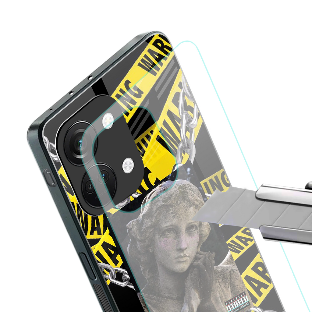 caution back phone cover | glass case for oneplus nord 3