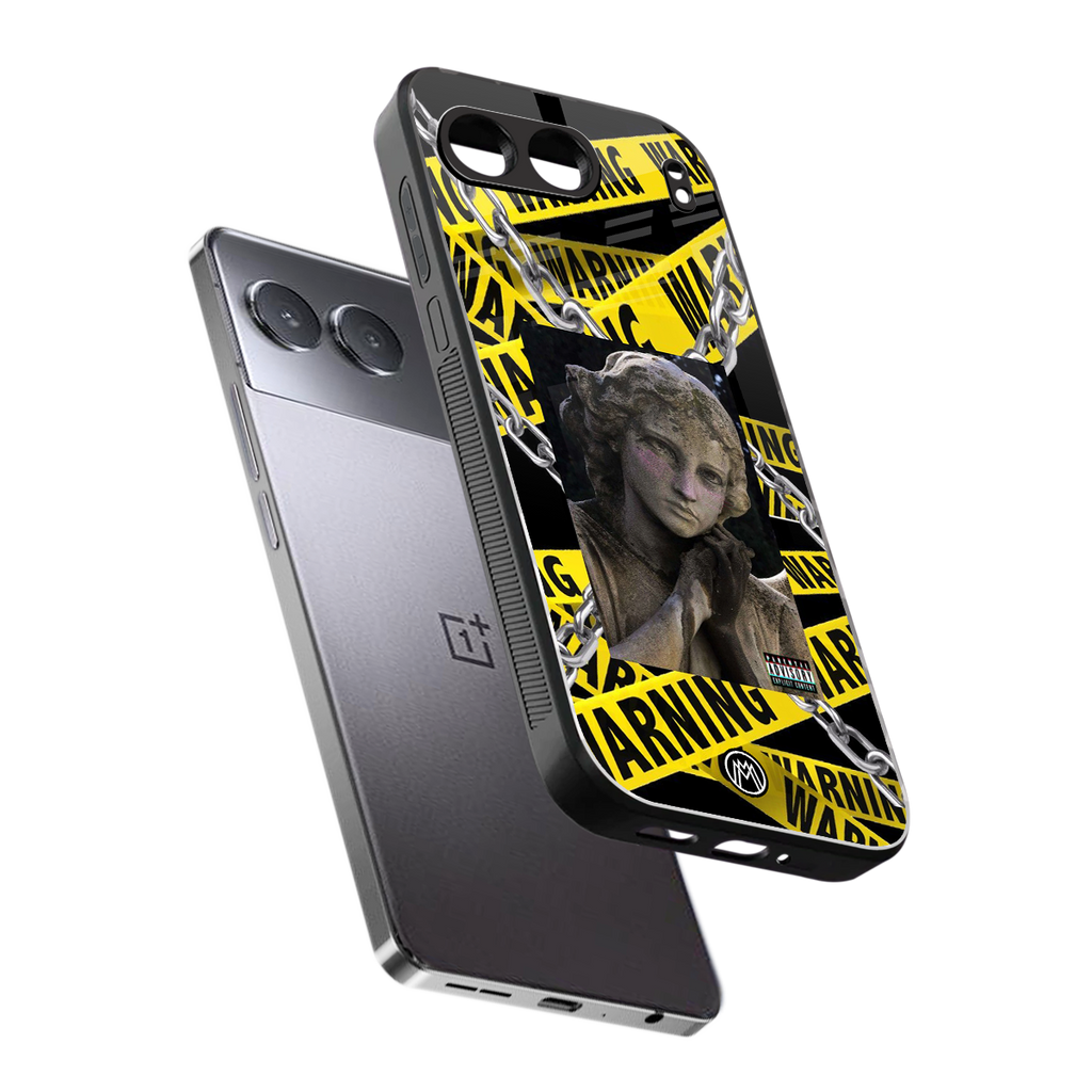 caution back phone cover | glass case for oneplus nord 4